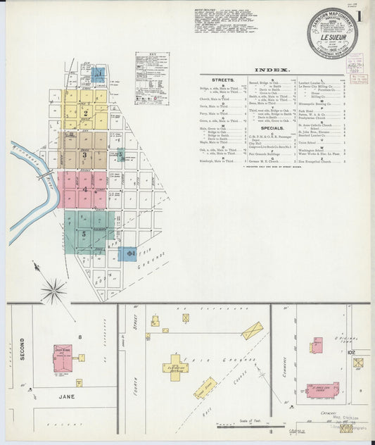 Sanborn Fire Insurance Map from Le Sueur, Le Sueur County, Minnesota (1902), Sheet #0001 - Complete Map Set gallery image, historic Sanborn map, vintage wall art, Minnesota Minnesota