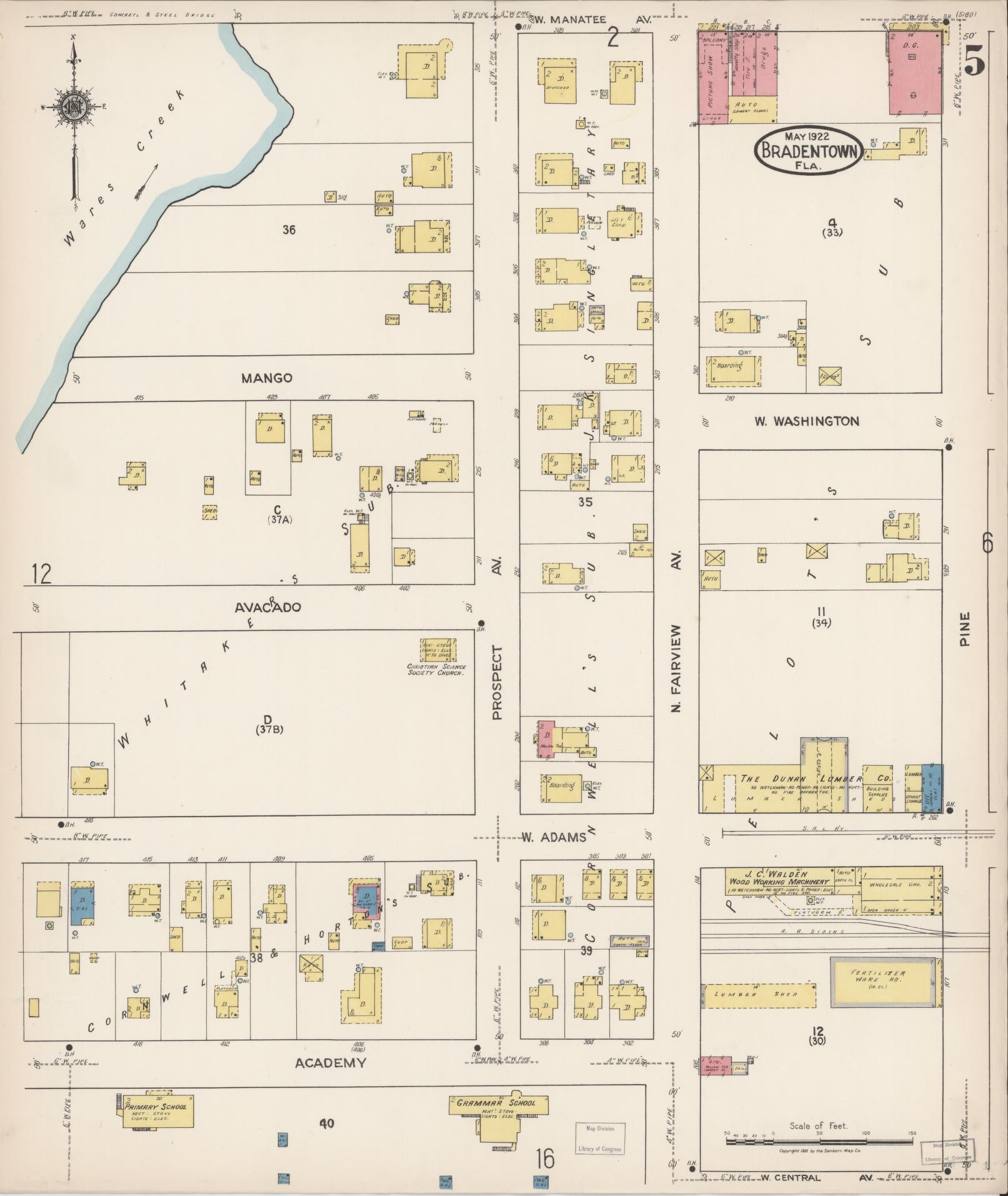 Sanborn Fire Insurance Map from Bradentown, Manatee County, Florida (1922), Sheet #0005 - Complete Map Set gallery image, historic Sanborn map, vintage wall art, Florida Florida