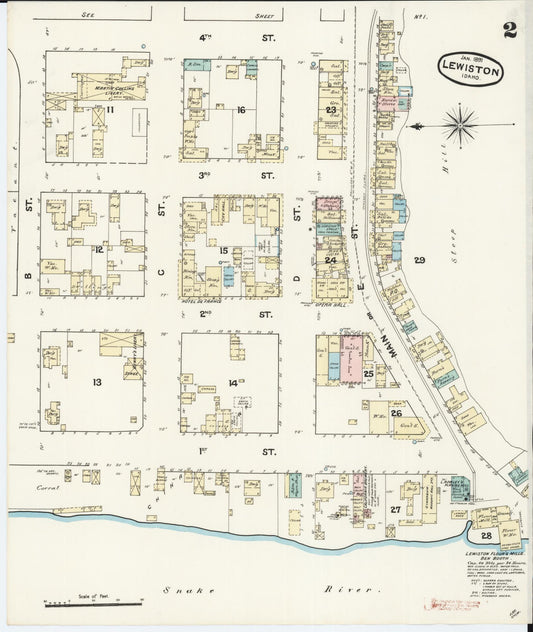 Sanborn Fire Insurance Map from Lewiston, Nez Perce County, Idaho (1891), Sheet #0002 - Historic Sanborn Fire Insurance Map Print, vintage old map wall art, antique decor, genealogy gift, Idaho Idaho map