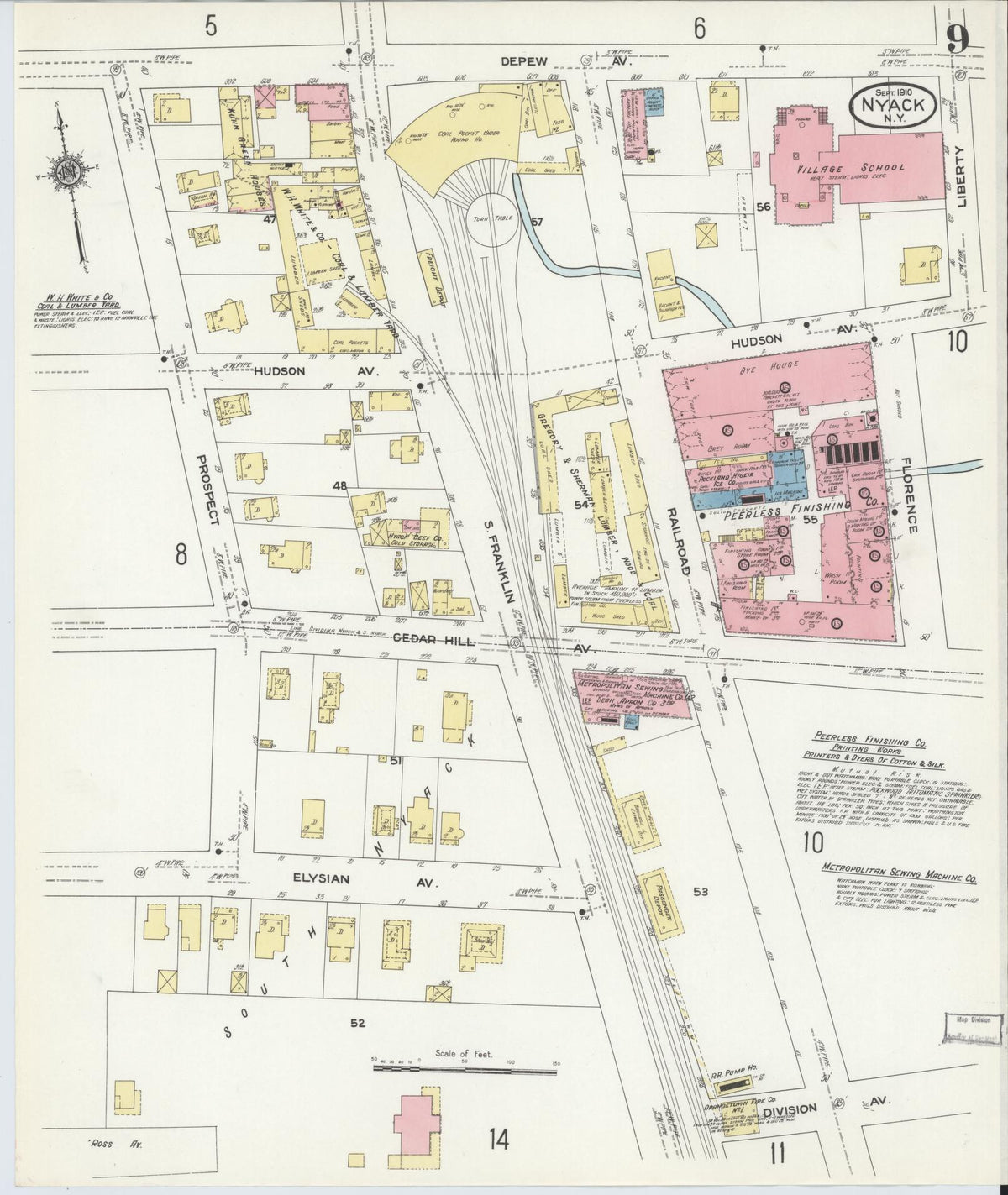 Sanborn Fire Insurance Map from Nyack, Rockland County, New York (1910), Sheet #0009 - Complete Map Set gallery image, historic Sanborn map, vintage wall art, New York New York