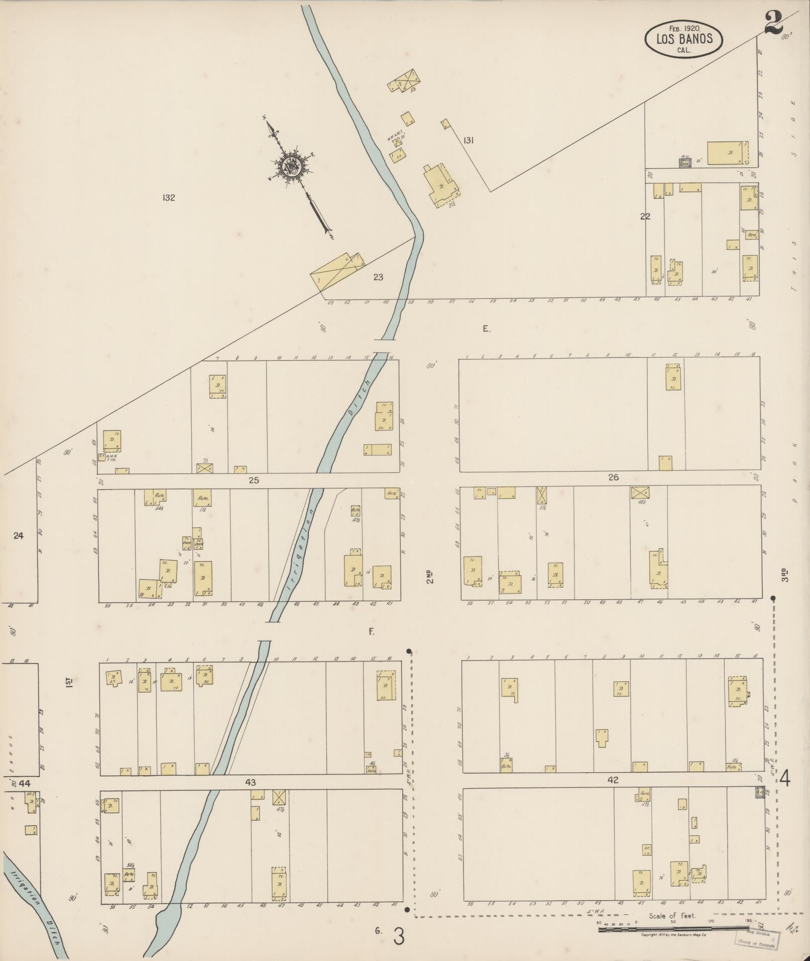 Sanborn Fire Insurance Map from Los Banos, Merced County, California (1920), Sheet #0002 - Historic Sanborn Fire Insurance Map Print, vintage old map wall art, antique decor, genealogy gift, California California map
