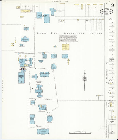 Sanborn Fire Insurance Map from Manhattan, Riley County, Kansas (1912), Sheet #0009 - Complete Map Set gallery image, historic Sanborn map, vintage wall art, Kansas Kansas