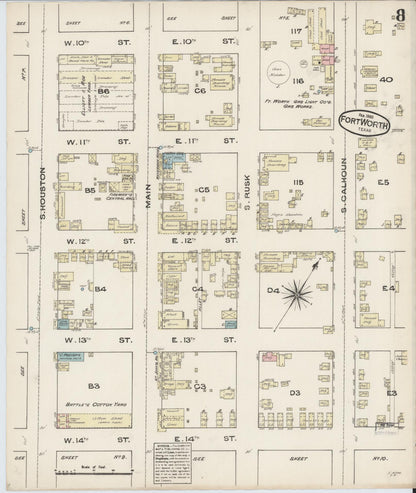 Sanborn Fire Insurance Map from Fort Worth, Tarrant County, Texas (1885), Sheet #0008 - Complete Map Set gallery image, historic Sanborn map, vintage wall art, Texas Texas