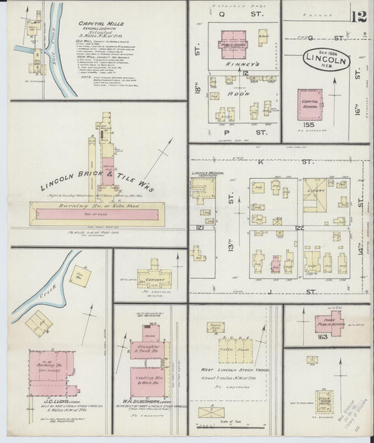 Sanborn Fire Insurance Map from Lincoln, Lancaster County, Nebraska (1886), Sheet #0012 - Historic Sanborn Fire Insurance Map Print, vintage old map wall art, antique decor, genealogy gift, Nebraska Nebraska map