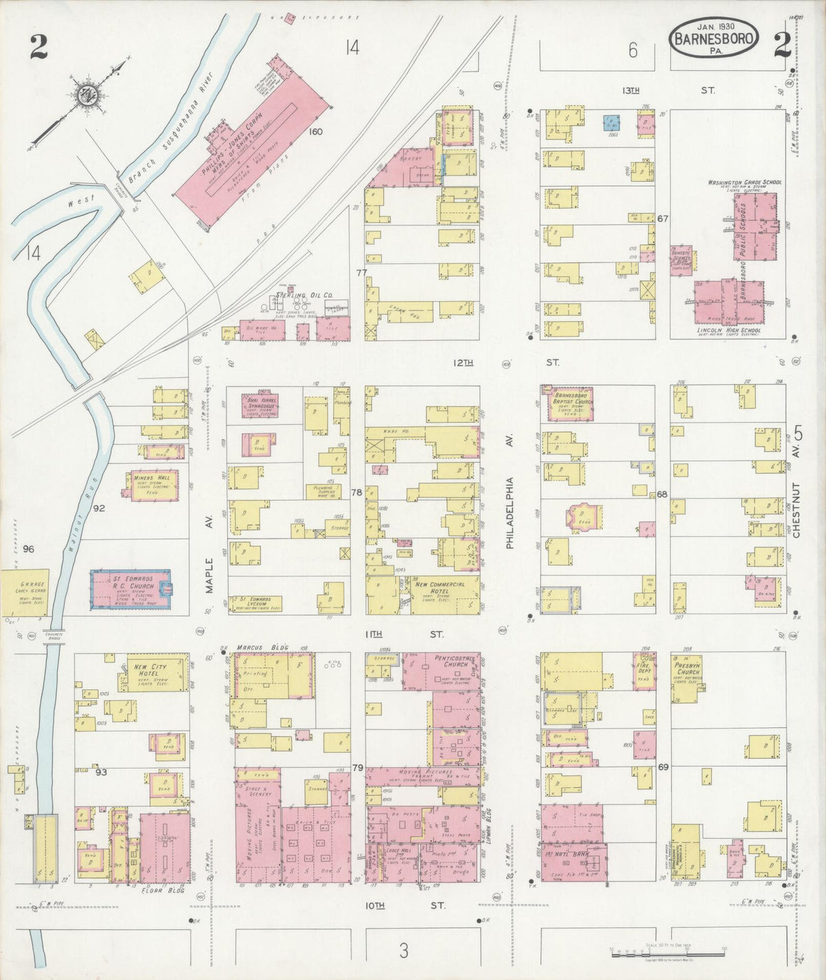 Sanborn Fire Insurance Map from Barnesboro, Cambria County, Pennsylvania (1930), Sheet #0002 - Complete Map Set gallery image, historic Sanborn map, vintage wall art, Pennsylvania Pennsylvania
