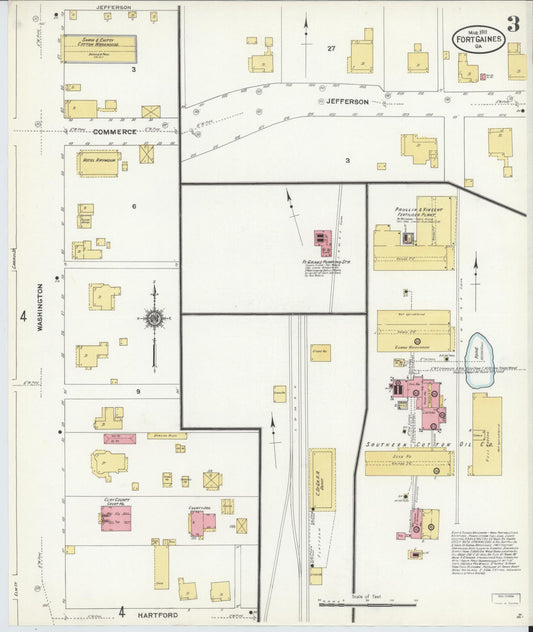 Sanborn Fire Insurance Map from Fort Gaines, Clay County, Georgia (1911), Sheet #0003 - Historic Sanborn Fire Insurance Map Print, vintage old map wall art, antique decor, genealogy gift, Georgia Georgia map