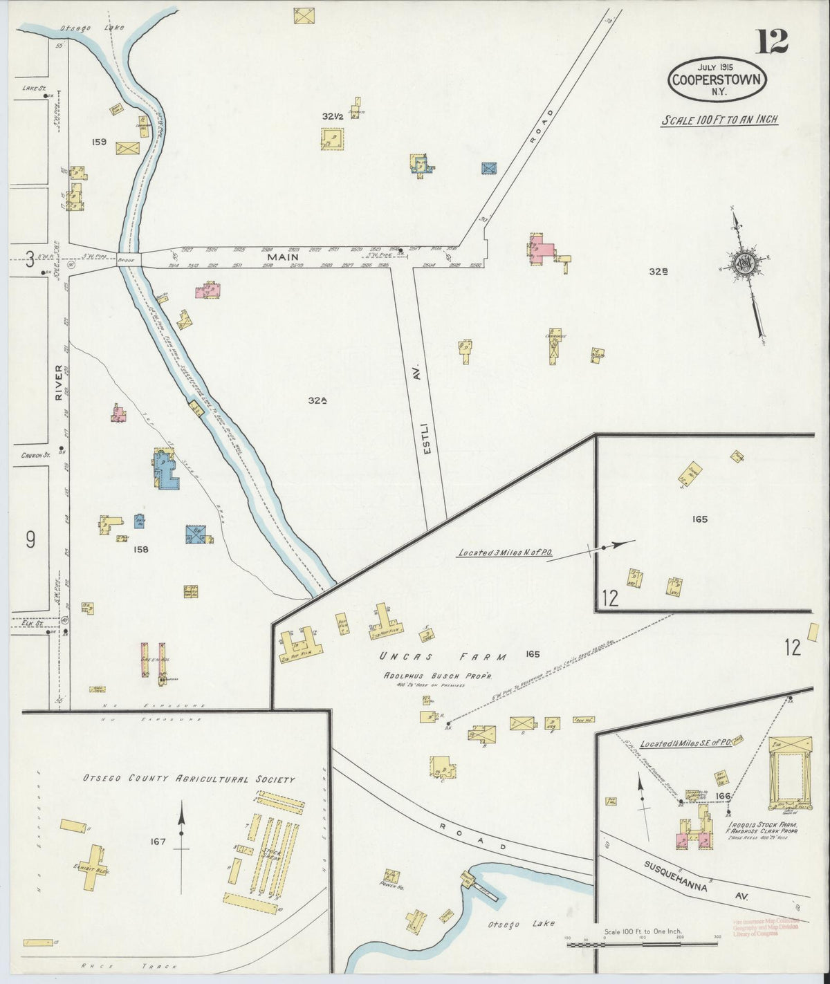 Sanborn Fire Insurance Map from Cooperstown, Otsego County, New York (1915), Sheet #0012 - Complete Map Set gallery image, historic Sanborn map, vintage wall art, New York New York