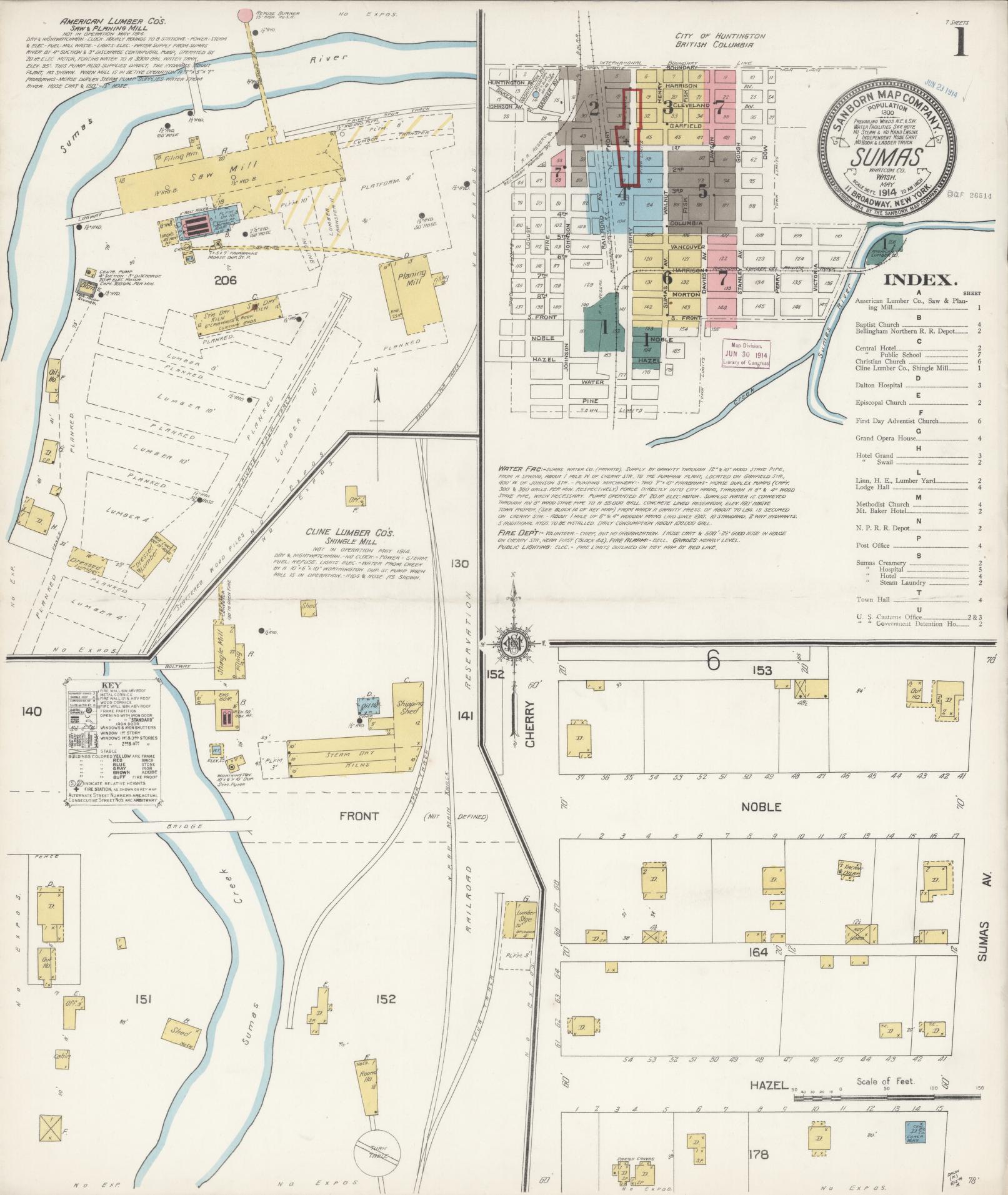 Sanborn Fire Insurance Map from Sumas, Whatcom County, Washington (1914), Sheet #0001 - Historic Sanborn Fire Insurance Map Print, vintage old map wall art, antique decor, genealogy gift, Washington Washington map