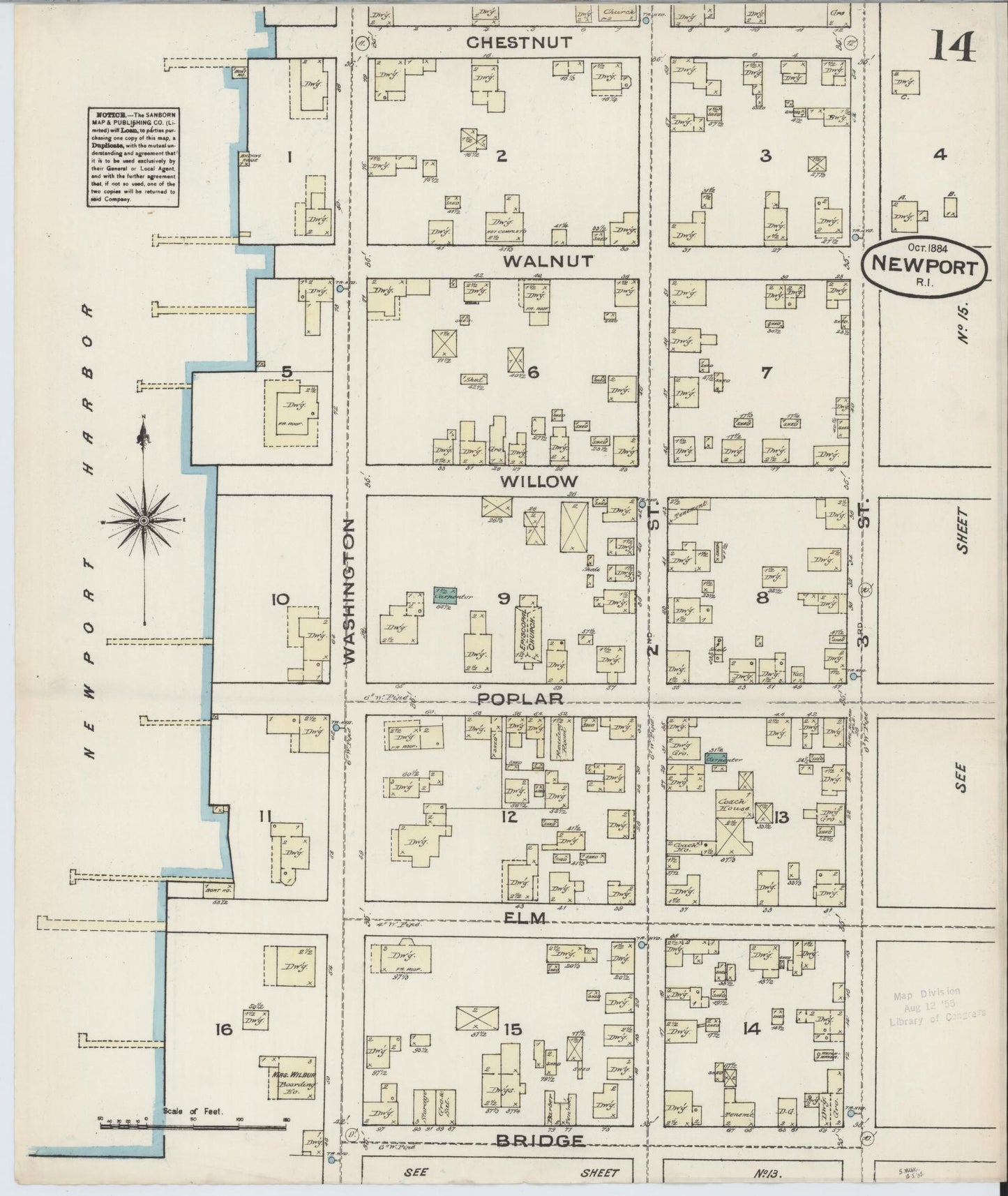 Sanborn Fire Insurance Map from Newport, Newport County, Rhode Island (1884), Sheet #0014 - Complete Map Set gallery image, historic Sanborn map, vintage wall art, Rhode Island Rhode Island