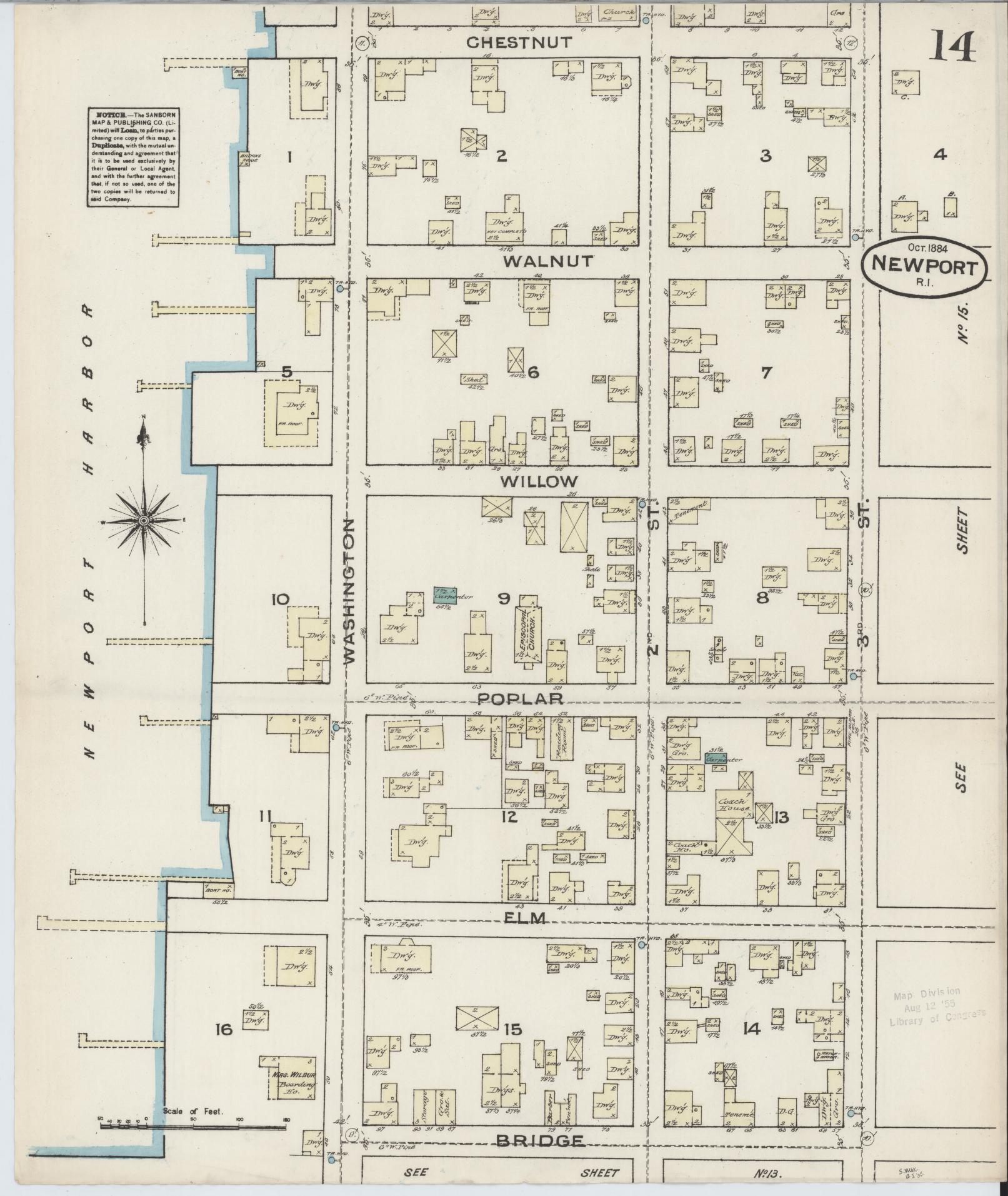 Sanborn Fire Insurance Map from Newport, Newport County, Rhode Island (1884), Sheet #0014 - Complete Map Set gallery image, historic Sanborn map, vintage wall art, Rhode Island Rhode Island