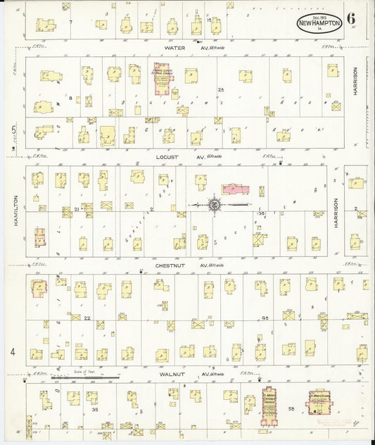 Sanborn Fire Insurance Map from New Hampton, Chickasaw County, Iowa (1913), Sheet #0006 - Historic Sanborn Fire Insurance Map Print, vintage old map wall art