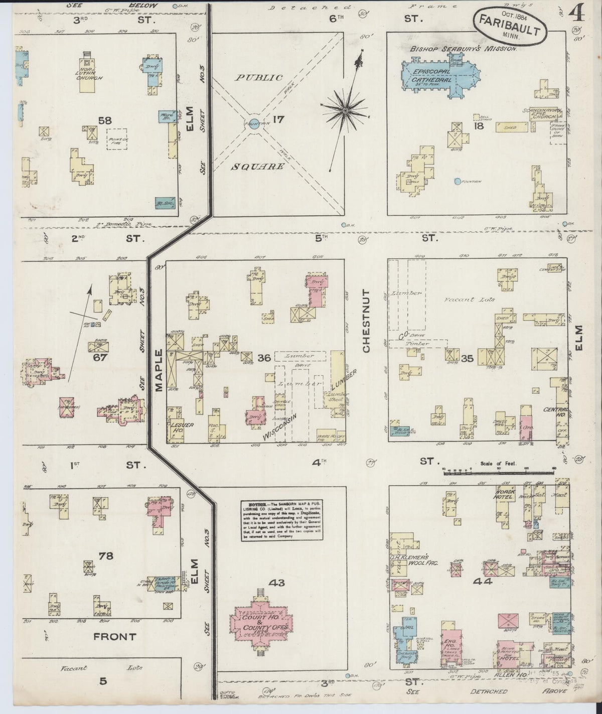 Sanborn Fire Insurance Map from Faribault, Rice County, Minnesota (1884), Sheet #0004 - Complete Map Set gallery image, historic Sanborn map, vintage wall art, Minnesota Minnesota