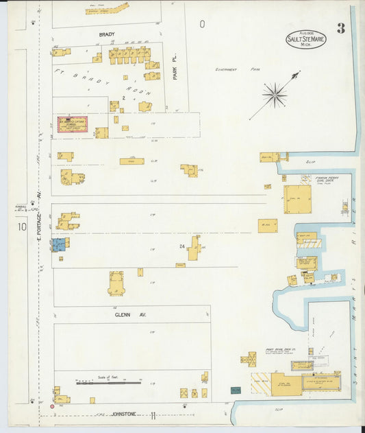 Sanborn Fire Insurance Map from Sault Sainte Marie, Chippewa County, Michigan (1906), Sheet #0003 - Historic Sanborn Fire Insurance Map Print, vintage old map wall art, antique decor, genealogy gift, Michigan Michigan map