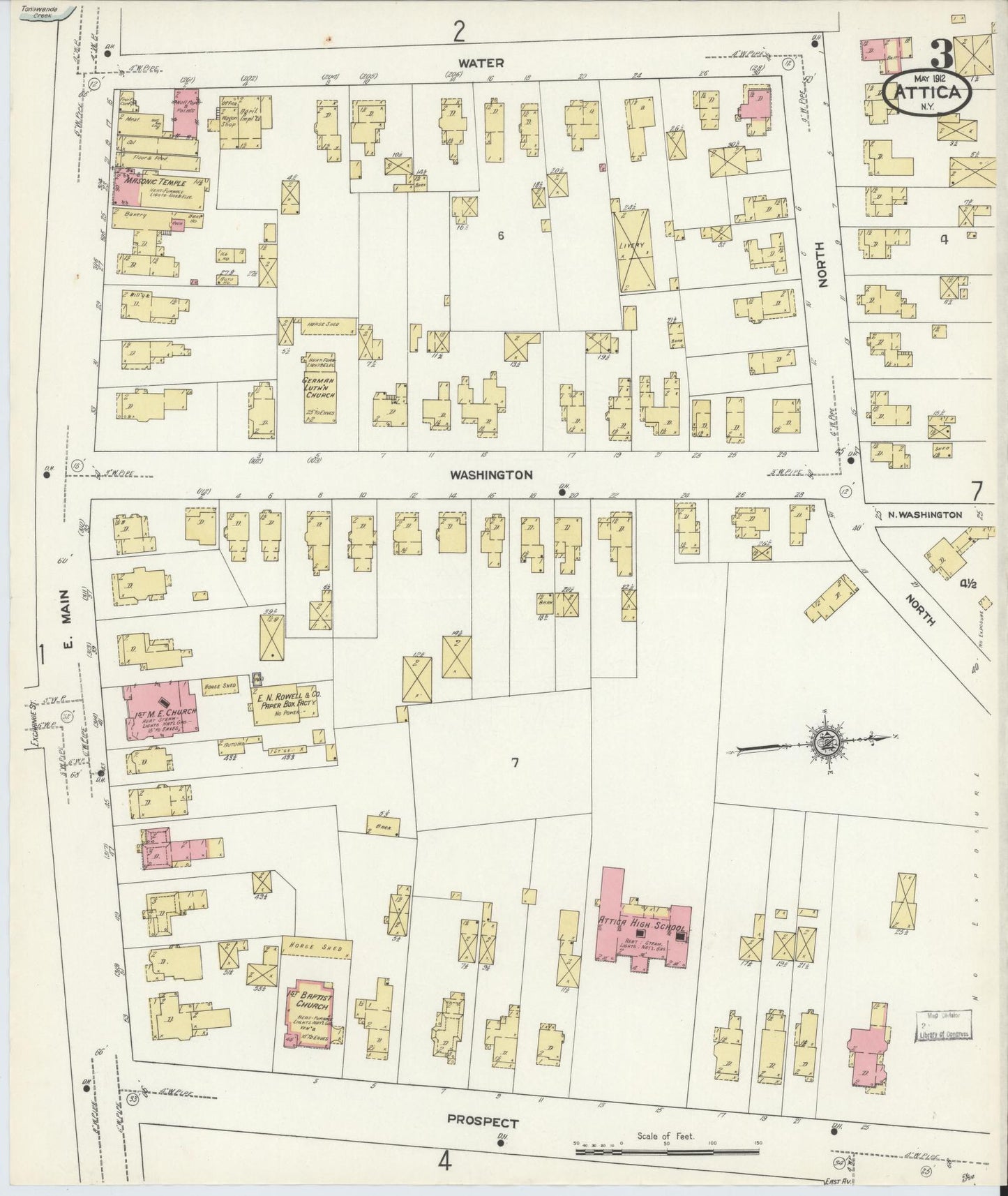 Sanborn Fire Insurance Map from Attica, Wyoming County, New York (1912), Sheet #0003 - Complete Map Set gallery image, historic Sanborn map, vintage wall art, Attica Wyoming