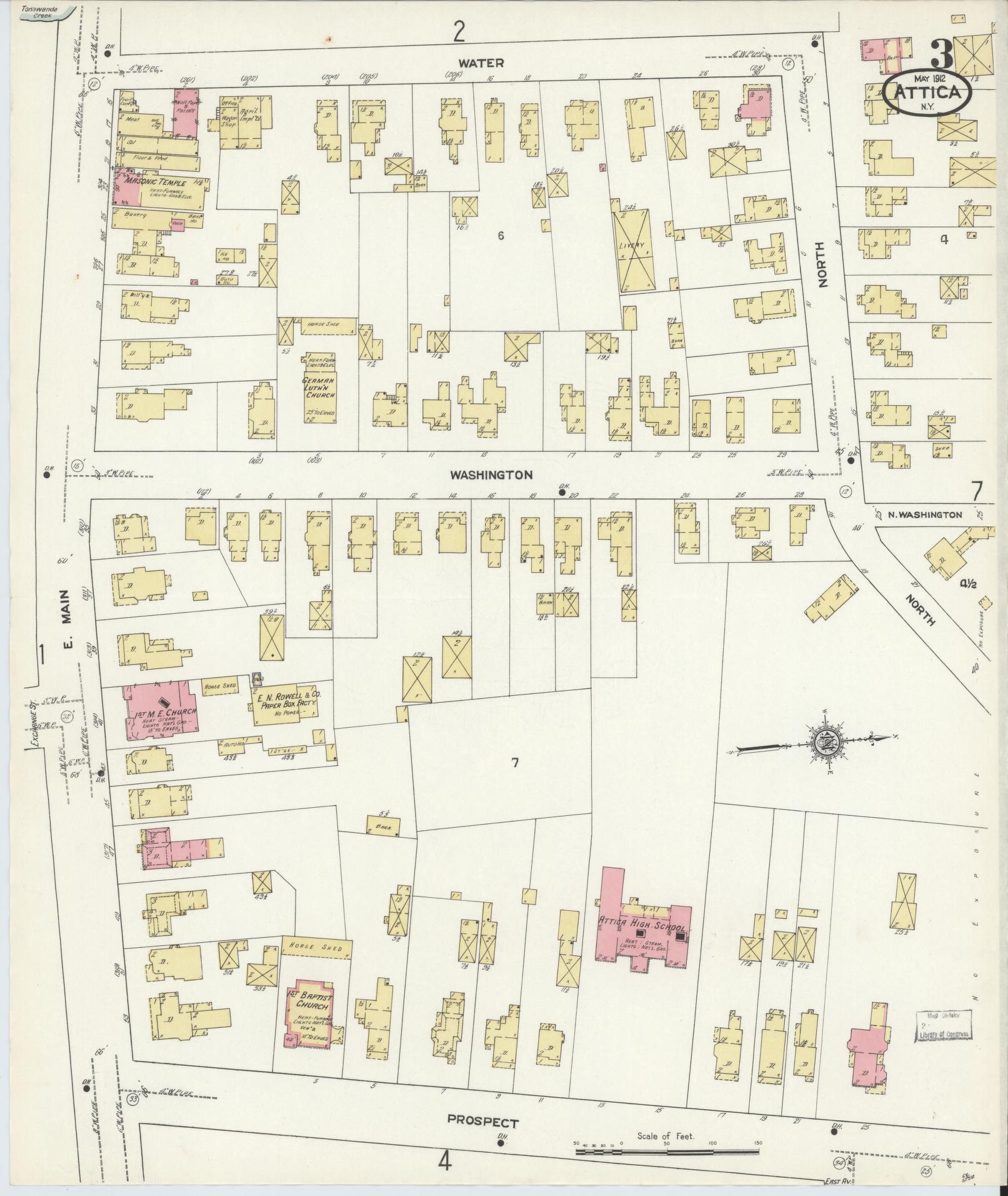 Sanborn Fire Insurance Map from Attica, Wyoming County, New York (1912), Sheet #0003 - Complete Map Set gallery image, historic Sanborn map, vintage wall art, Attica Wyoming