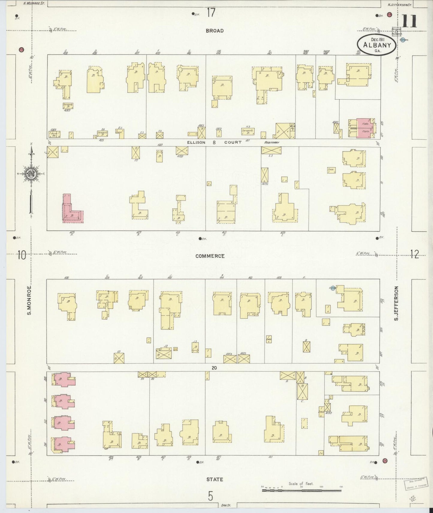 Sanborn Fire Insurance Map from Albany, Dougherty County, Georgia (1911), Sheet #0011 - Historic Sanborn Fire Insurance Map Print, vintage old map wall art, antique decor, genealogy gift, Georgia Georgia map