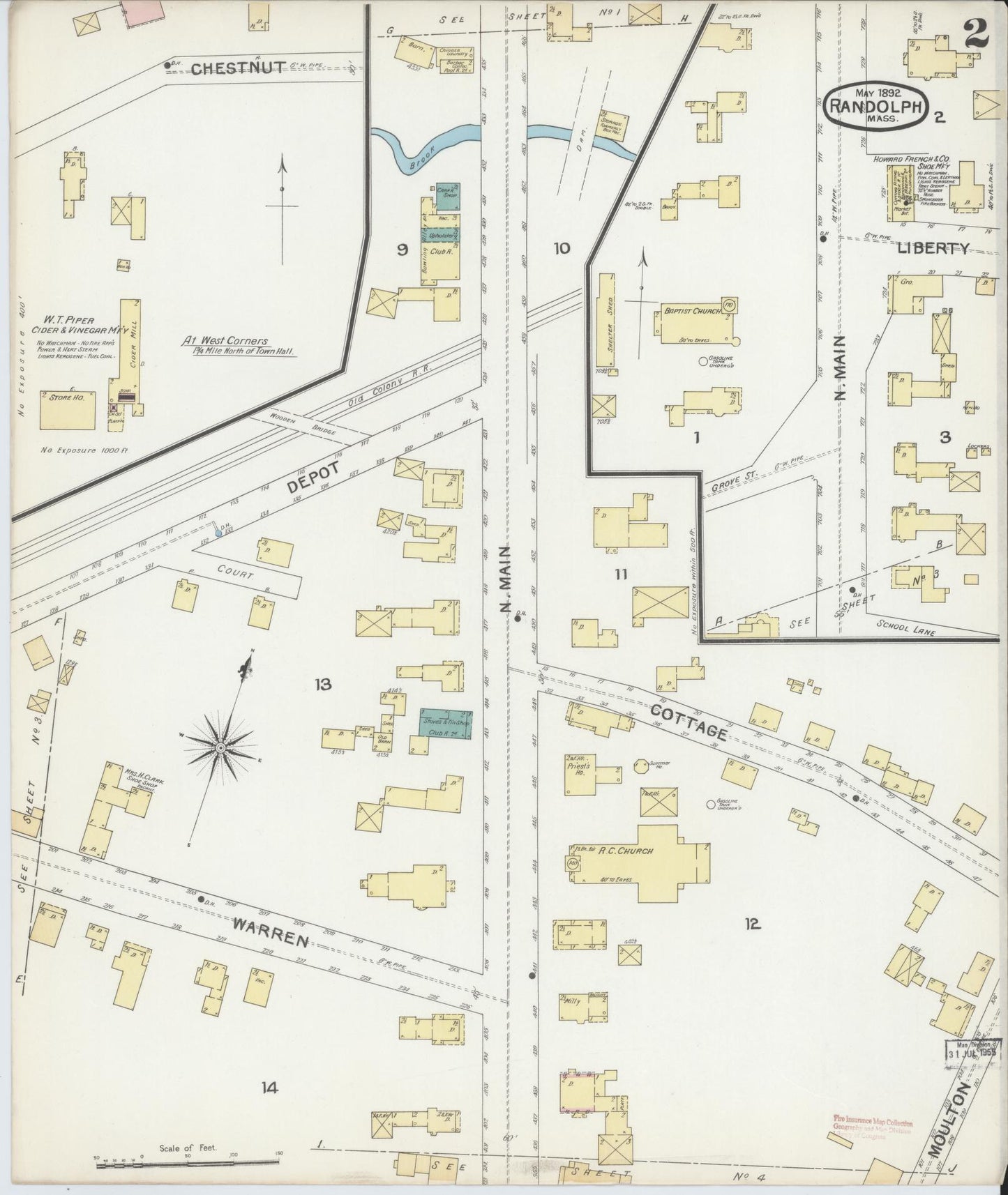 Sanborn Fire Insurance Map from Randolph, Norfolk County, Massachusetts (1892), Sheet #0002 - Complete Map Set gallery image, historic Sanborn map, vintage wall art, Massachusetts Massachusetts
