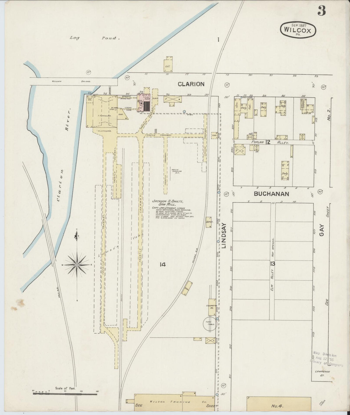 Sanborn Fire Insurance Map from Wilcox, Elk County, Pennsylvania (1887), Sheet #0003 - Historic Sanborn Fire Insurance Map Print, vintage old map wall art, antique decor, genealogy gift, Pennsylvania Pennsylvania map