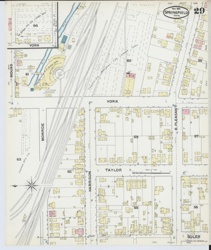 Sanborn Fire Insurance Map from Springfield, Clark County, Ohio (1891), Sheet #0029 - Historic Sanborn Fire Insurance Map Print, vintage old map wall art, antique decor, genealogy gift, Ohio Ohio map
