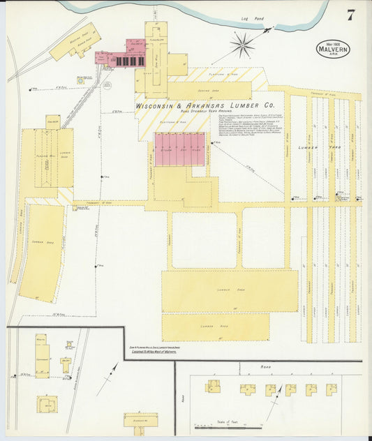 Sanborn Fire Insurance Map from Malvern, Hot Springs County, Arkansas (1908), Sheet #0007 - Historic Sanborn Fire Insurance Map Print, vintage old map wall art, antique decor, genealogy gift, Arkansas Arkansas map