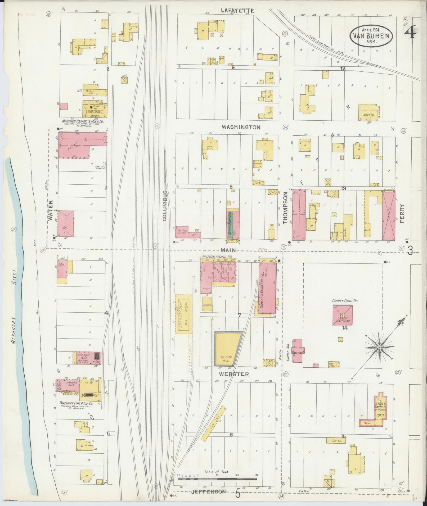 Sanborn Fire Insurance Map from Van Buren, Crawford County, Arkansas (1904), Sheet #0004 - Historic Sanborn Fire Insurance Map Print, vintage old map wall art, antique decor, genealogy gift, Arkansas Arkansas map