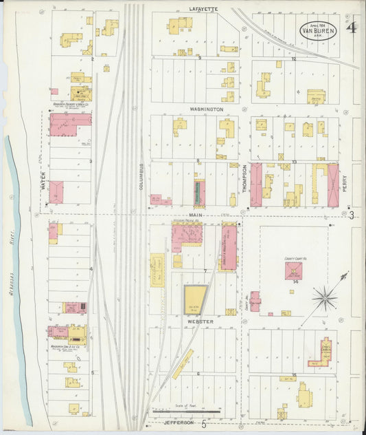 Sanborn Fire Insurance Map from Van Buren, Crawford County, Arkansas (1904), Sheet #0004 - Historic Sanborn Fire Insurance Map Print, vintage old map wall art, antique decor, genealogy gift, Arkansas Arkansas map
