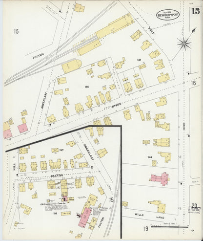 Sanborn Fire Insurance Map from Newburyport, Essex County, Massachusetts (1906), Sheet #0015 - Historic Sanborn Fire Insurance Map Print, vintage old map wall art, antique decor, genealogy gift, Massachusetts Massachusetts map