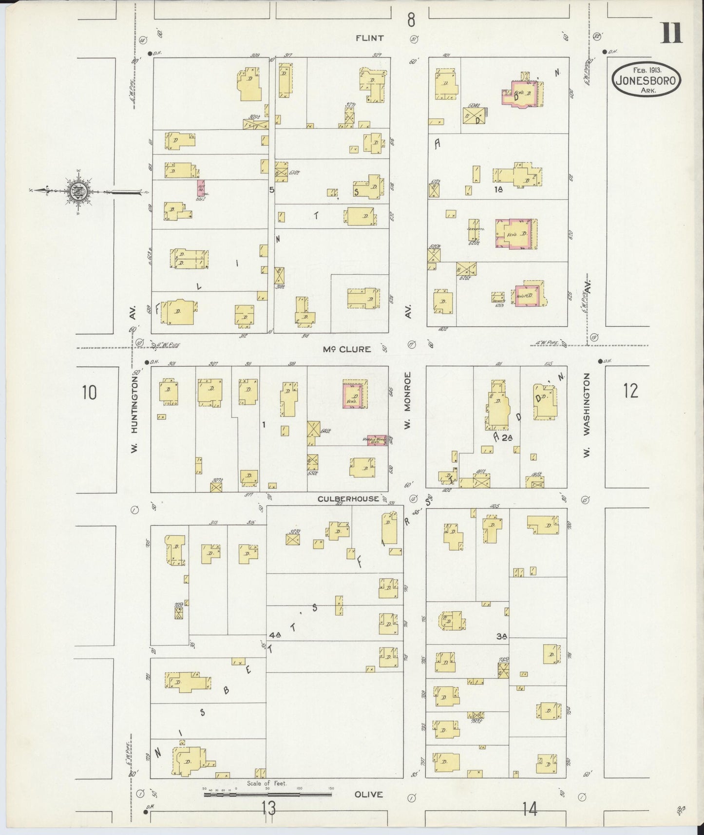 Sanborn Fire Insurance Map from Jonesboro, Craighead County, Arkansas (1913), Sheet #0011 - Complete Map Set gallery image, historic Sanborn map, vintage wall art, Arkansas Arkansas
