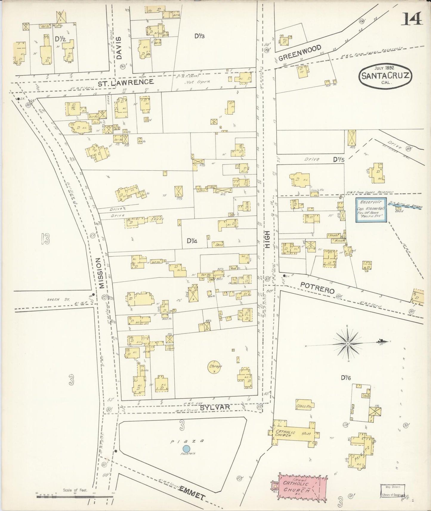 Sanborn Fire Insurance Map from Santa Cruz, Santa Cruz County, California (1892), Sheet #0014 - Complete Map Set gallery image, historic Sanborn map, vintage wall art, California California
