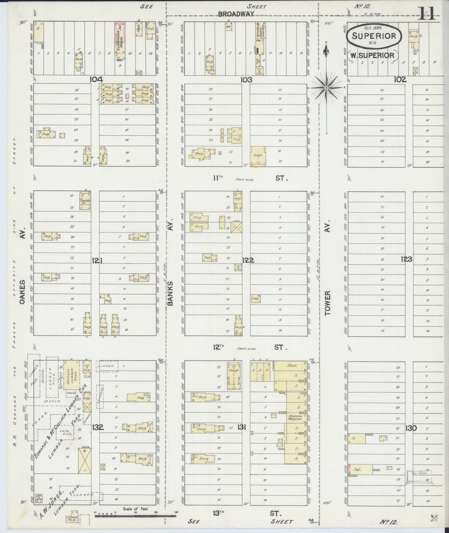 Sanborn Fire Insurance Map from Superior, Douglas County, Wisconsin (1889), Sheet #0011 - Complete Map Set gallery image, historic Sanborn map, vintage wall art, Wisconsin Wisconsin