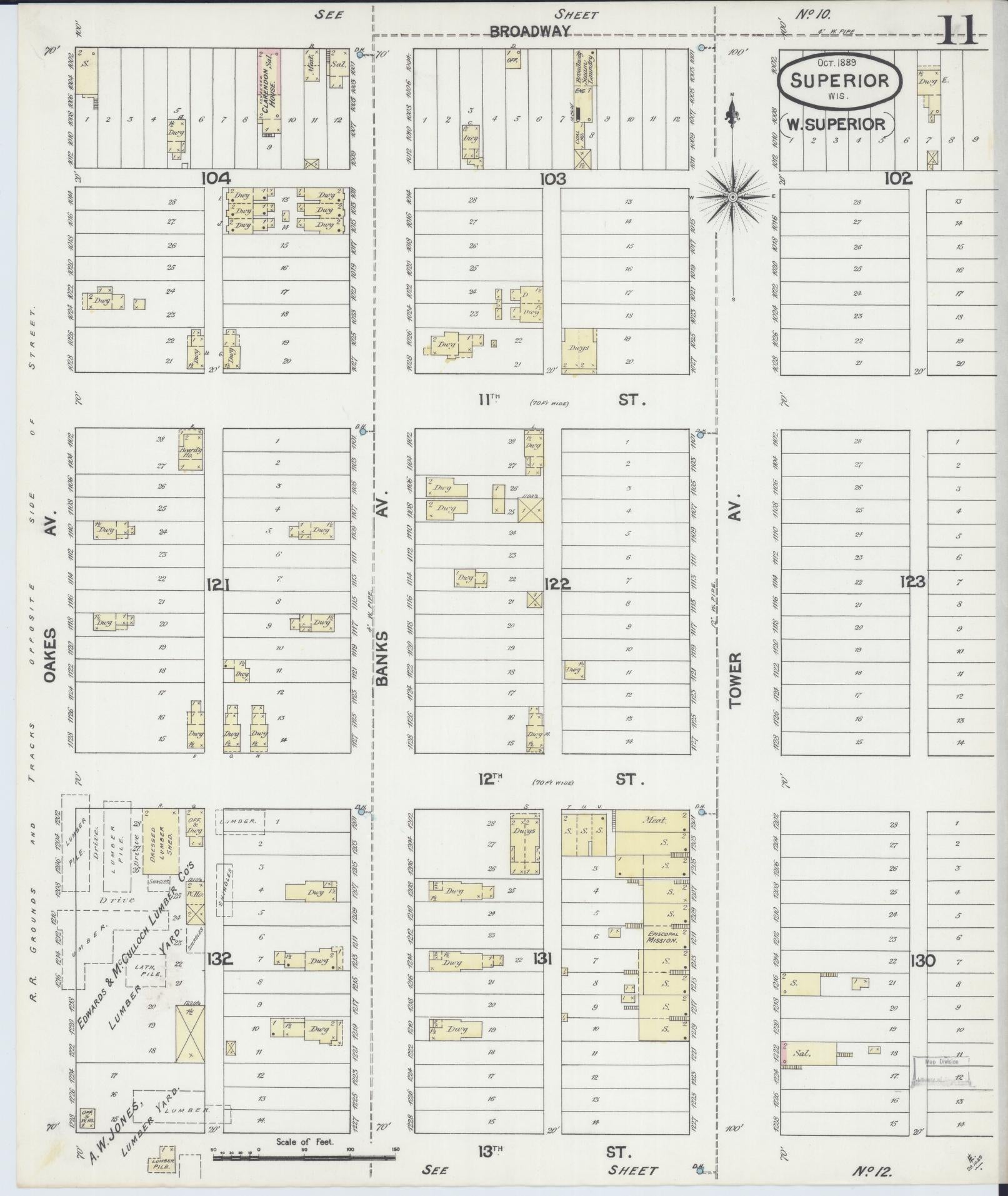 Sanborn Fire Insurance Map from Superior, Douglas County, Wisconsin (1889), Sheet #0011 - Complete Map Set gallery image, historic Sanborn map, vintage wall art, Wisconsin Wisconsin