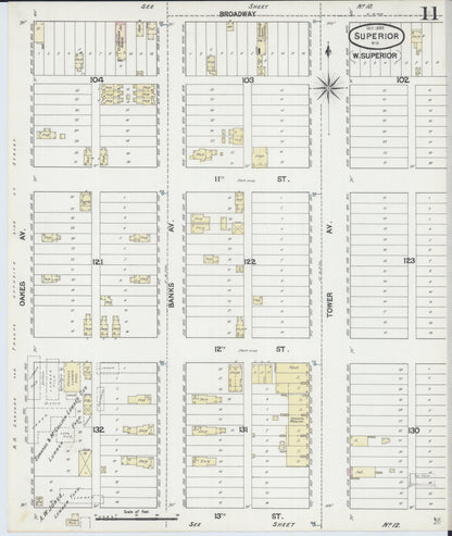 Sanborn Fire Insurance Map from Superior, Douglas County, Wisconsin (1889), Sheet #0011 - Complete Map Set gallery image, historic Sanborn map, vintage wall art, Wisconsin Wisconsin