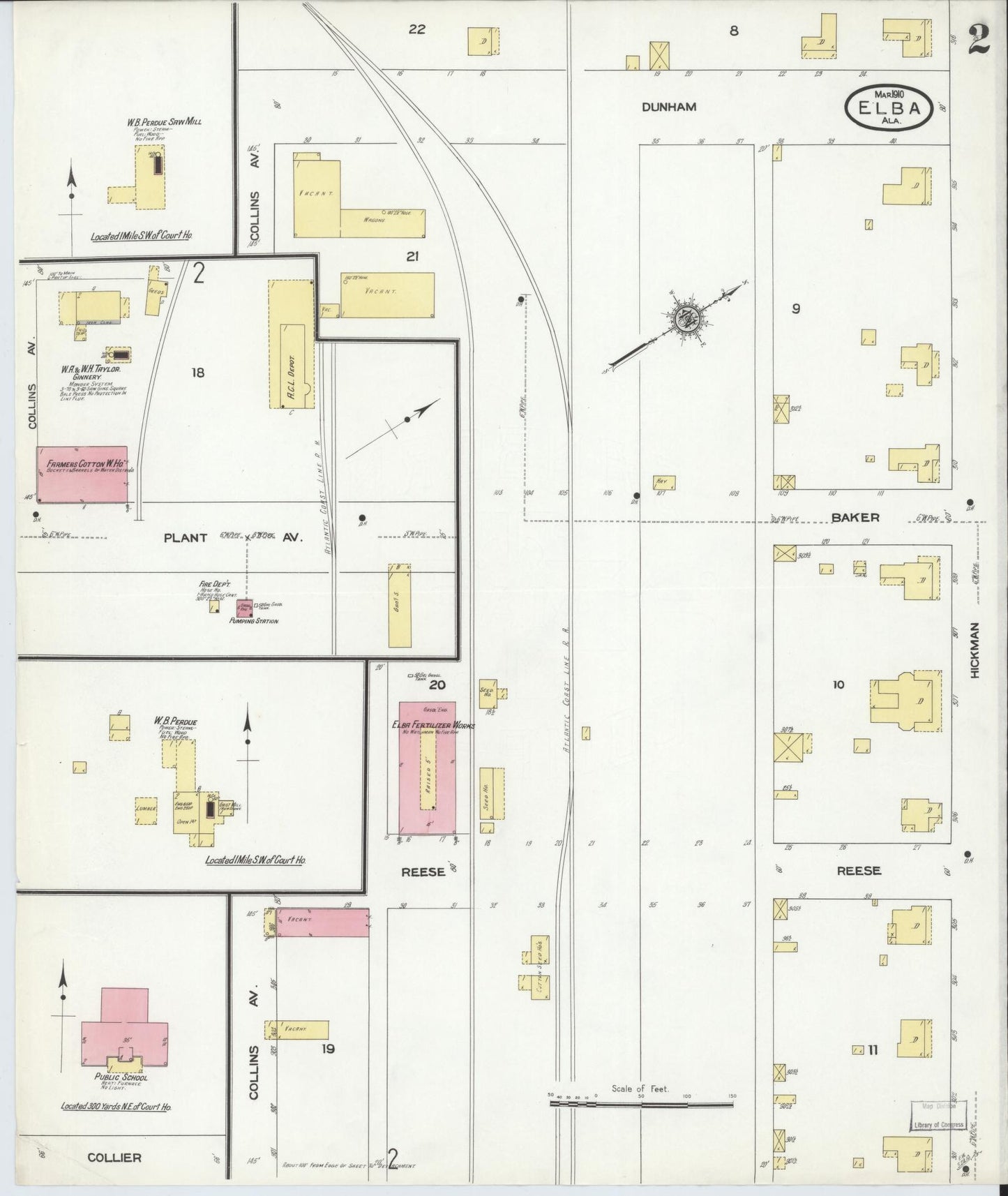 Sanborn Fire Insurance Map from Elba, Coffee County, Alabama (1910), Sheet #0002 - Historic Sanborn Fire Insurance Map Print, vintage old map wall art, antique decor, genealogy gift, Alabama Alabama map