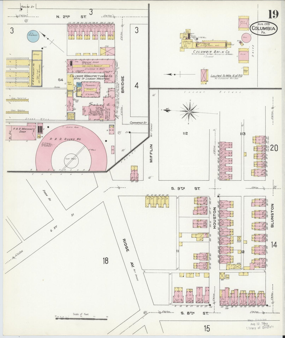 Sanborn Fire Insurance Map from Columbia, Lancaster County, Pennsylvania (1909), Sheet #0019 - Complete Map Set gallery image, historic Sanborn map, vintage wall art, Pennsylvania Pennsylvania