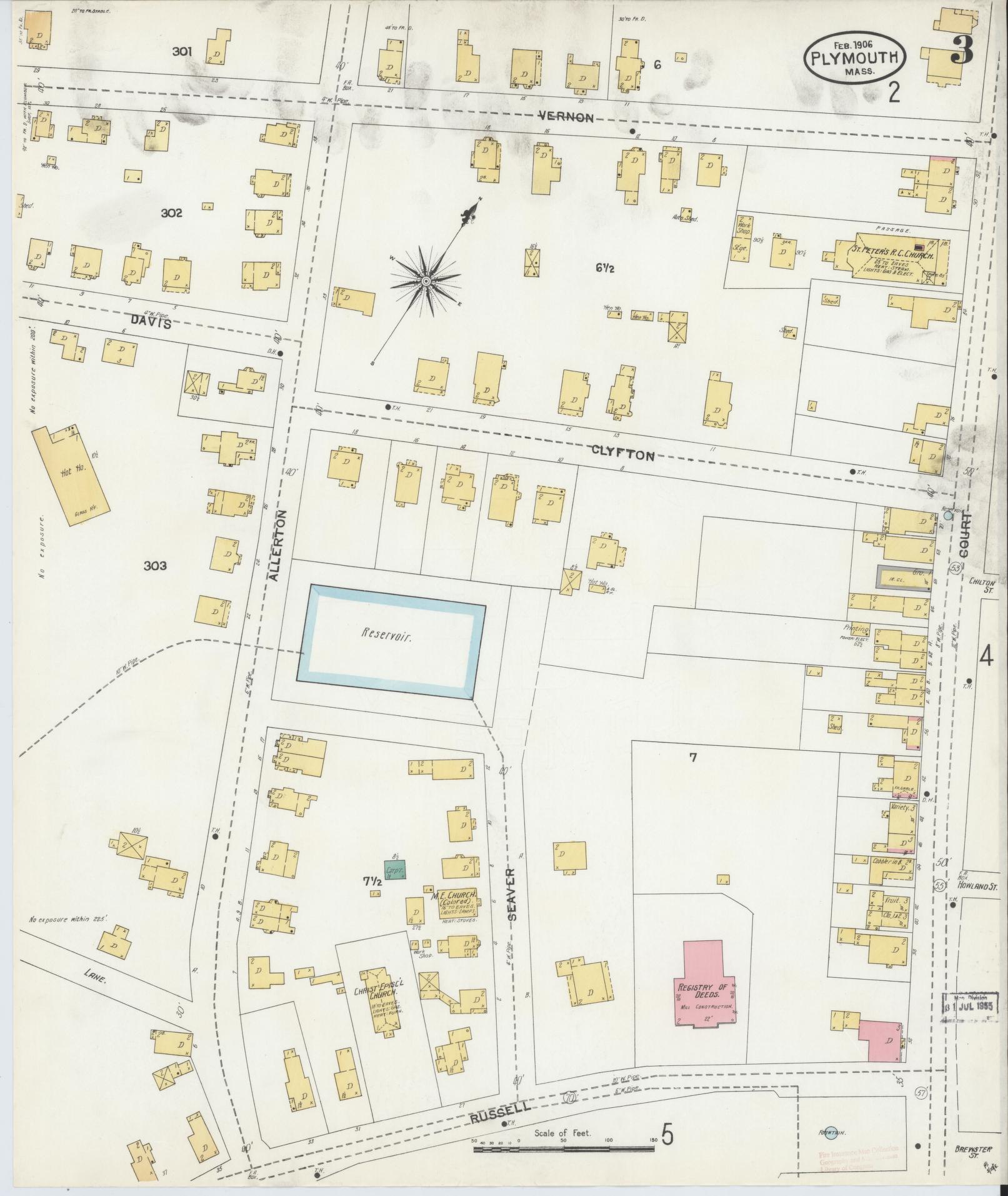Sanborn Fire Insurance Map from Plymouth, Plymouth County, Massachusetts (1906), Sheet #0003 - Complete Map Set gallery image, historic Sanborn map, vintage wall art, Massachusetts Massachusetts