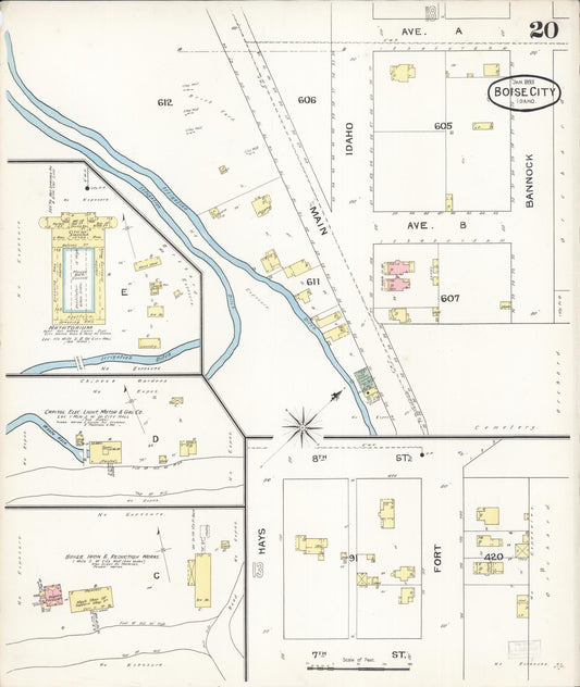 Sanborn Fire Insurance Map from Boise, Ada County, Idaho (1893), Sheet #0020 - Historic Sanborn Fire Insurance Map Print, vintage old map wall art, antique decor, genealogy gift, Idaho Idaho map