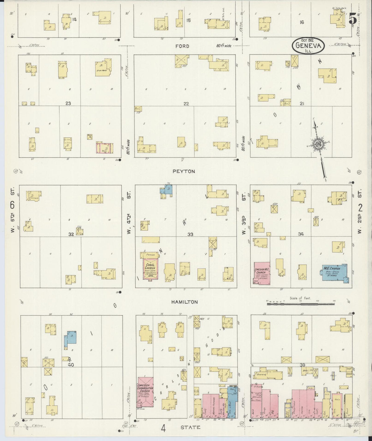 Sanborn Fire Insurance Map from Geneva, Kane County, Illinois (1912), Sheet #0005 - Complete Map Set gallery image, historic Sanborn map, vintage wall art, Illinois Illinois