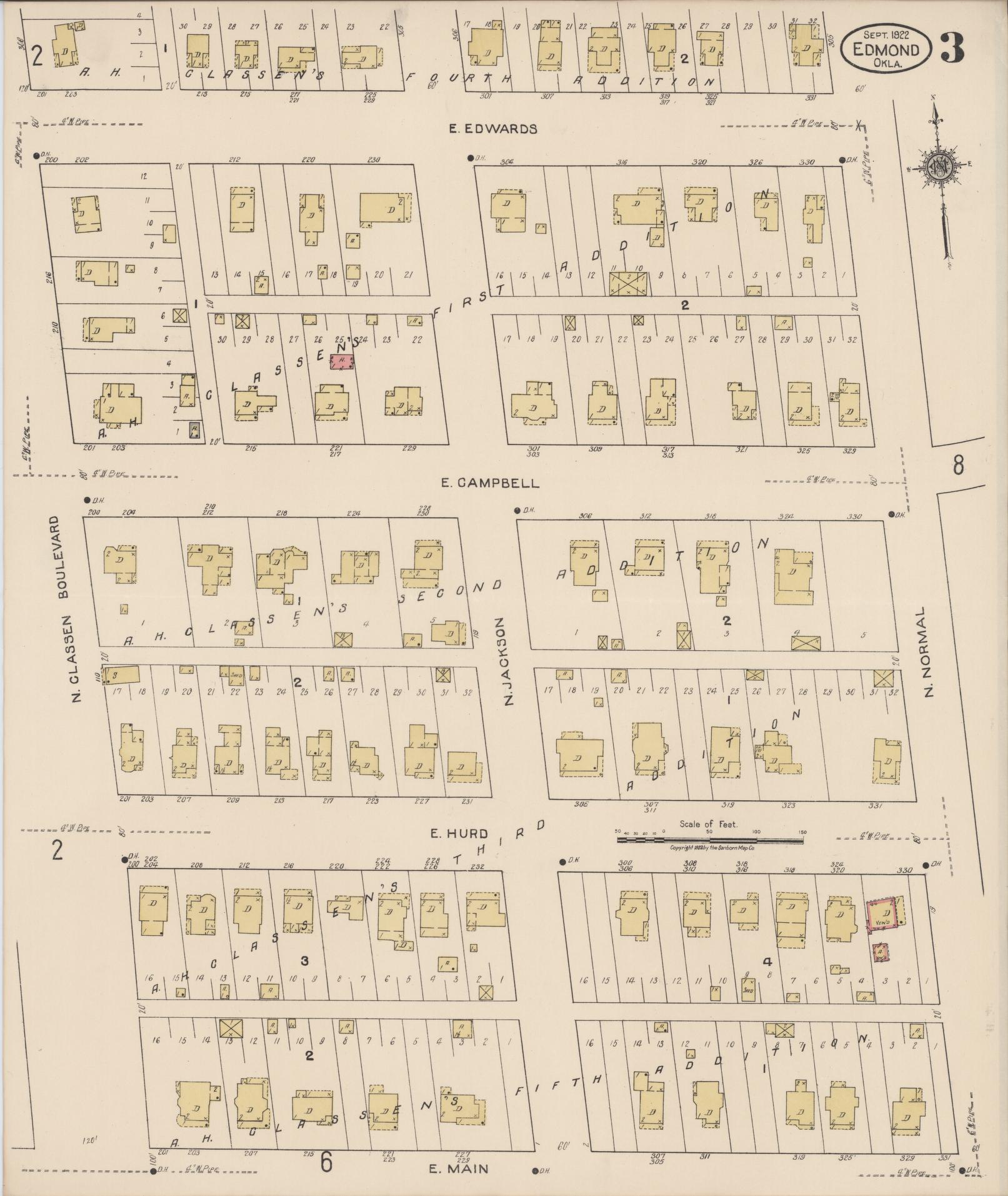 Sanborn Fire Insurance Map from Edmond, Oklahoma County, Oklahoma (1922), Sheet #0003 - Complete Map Set gallery image, historic Sanborn map, vintage wall art, Edmond Oklahoma