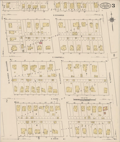 Sanborn Fire Insurance Map from Edmond, Oklahoma County, Oklahoma (1922), Sheet #0003 - Complete Map Set gallery image, historic Sanborn map, vintage wall art, Edmond Oklahoma
