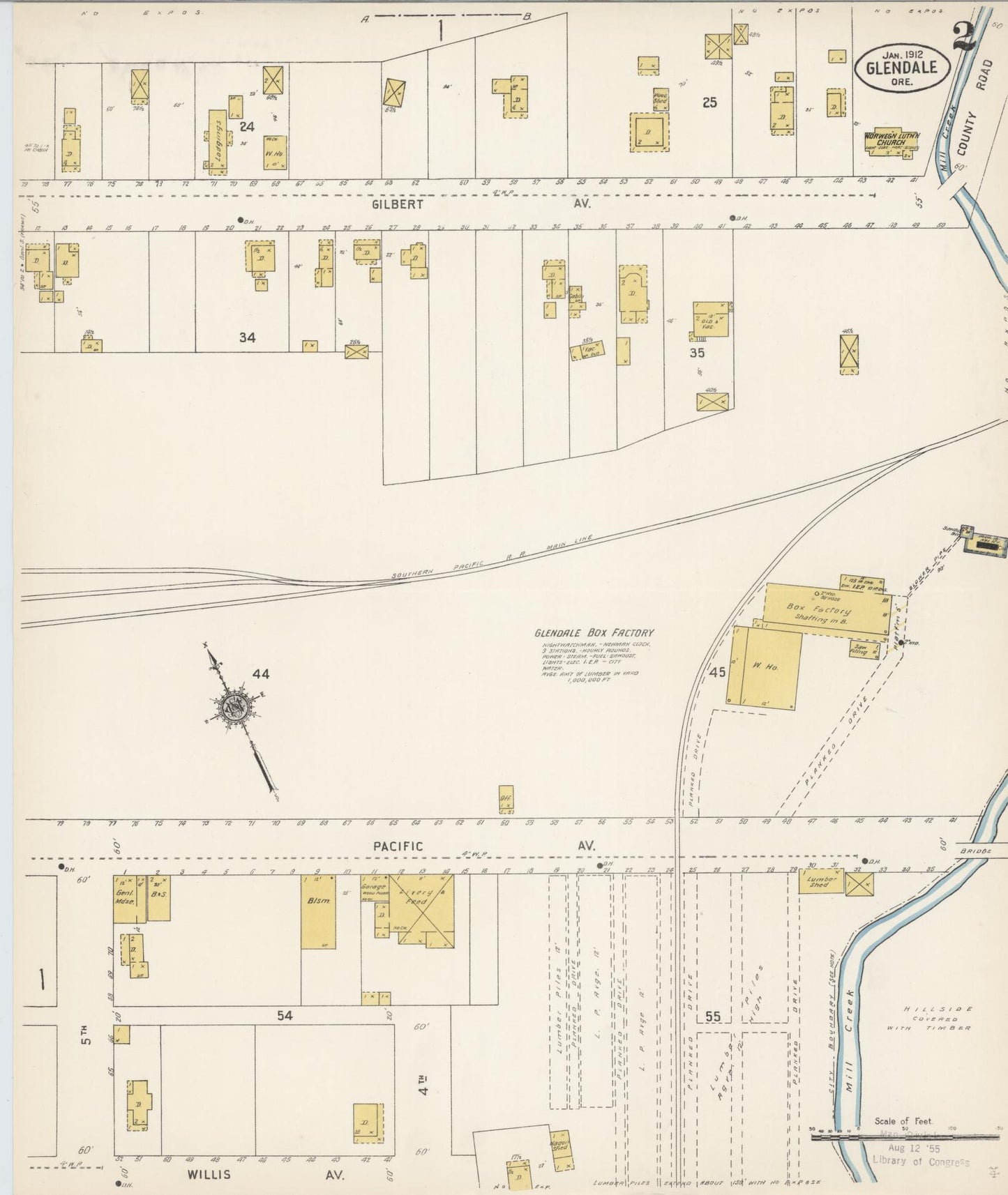 Sanborn Fire Insurance Map from Glendale, Douglas County, Oregon (1912), Sheet #0002 - Complete Map Set gallery image, historic Sanborn map, vintage wall art, Oregon Oregon