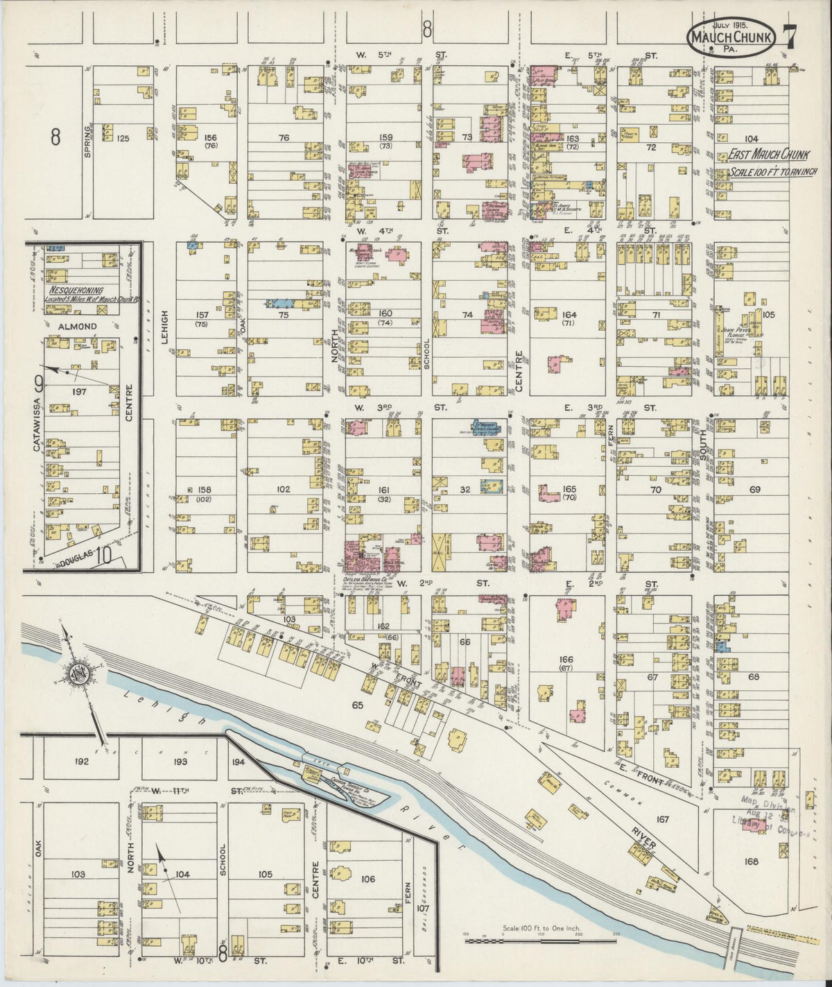 Sanborn Fire Insurance Map from Mauch Chunk, Carbon County, Pennsylvania (1915), Sheet #0007 - Historic Sanborn Fire Insurance Map Print, vintage old map wall art, antique decor, genealogy gift, Pennsylvania Pennsylvania map