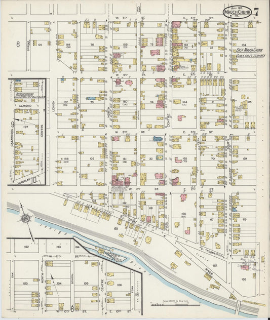 Sanborn Fire Insurance Map from Mauch Chunk, Carbon County, Pennsylvania (1915), Sheet #0007 - Historic Sanborn Fire Insurance Map Print, vintage old map wall art, antique decor, genealogy gift, Pennsylvania Pennsylvania map