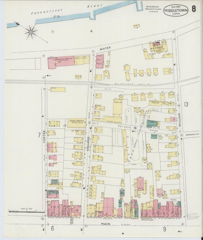 Sanborn Fire Insurance Map from Middletown, Middlesex County, Connecticut (1895), Sheet #0008 - Complete Map Set gallery image, historic Sanborn map, vintage wall art, Connecticut Connecticut