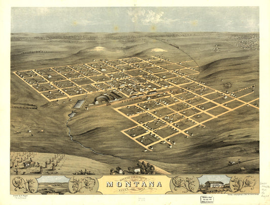 Bird's eye view of the city of Montana, Boone Co., Iowa 1868. (1868) – Historic Bird’s-Eye View Panorama Print