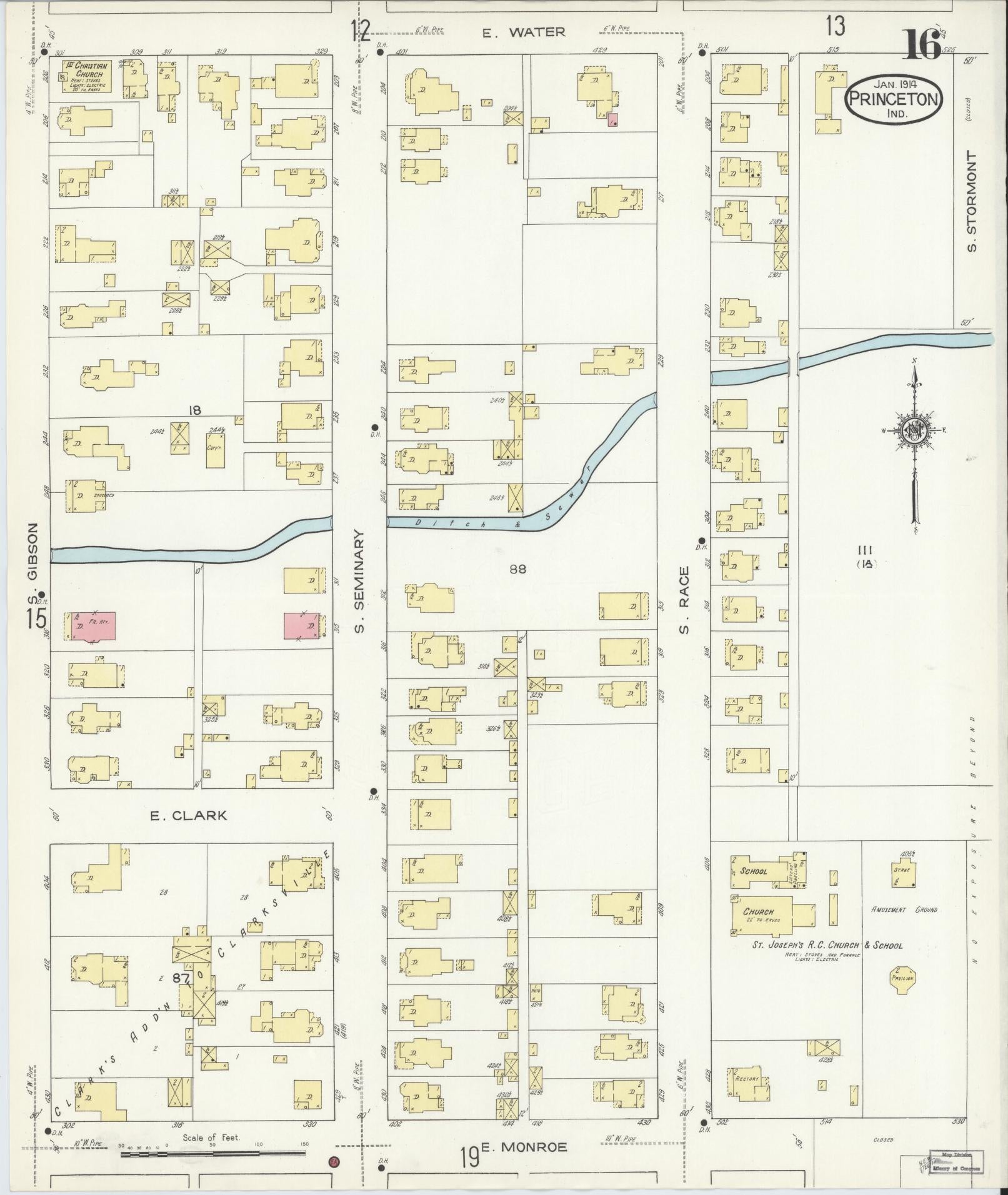 Sanborn Fire Insurance Map from Princeton, Gibson County, Indiana (1914), Sheet #0016 - Historic Sanborn Fire Insurance Map Print, vintage old map wall art, antique decor, genealogy gift, Indiana Indiana map