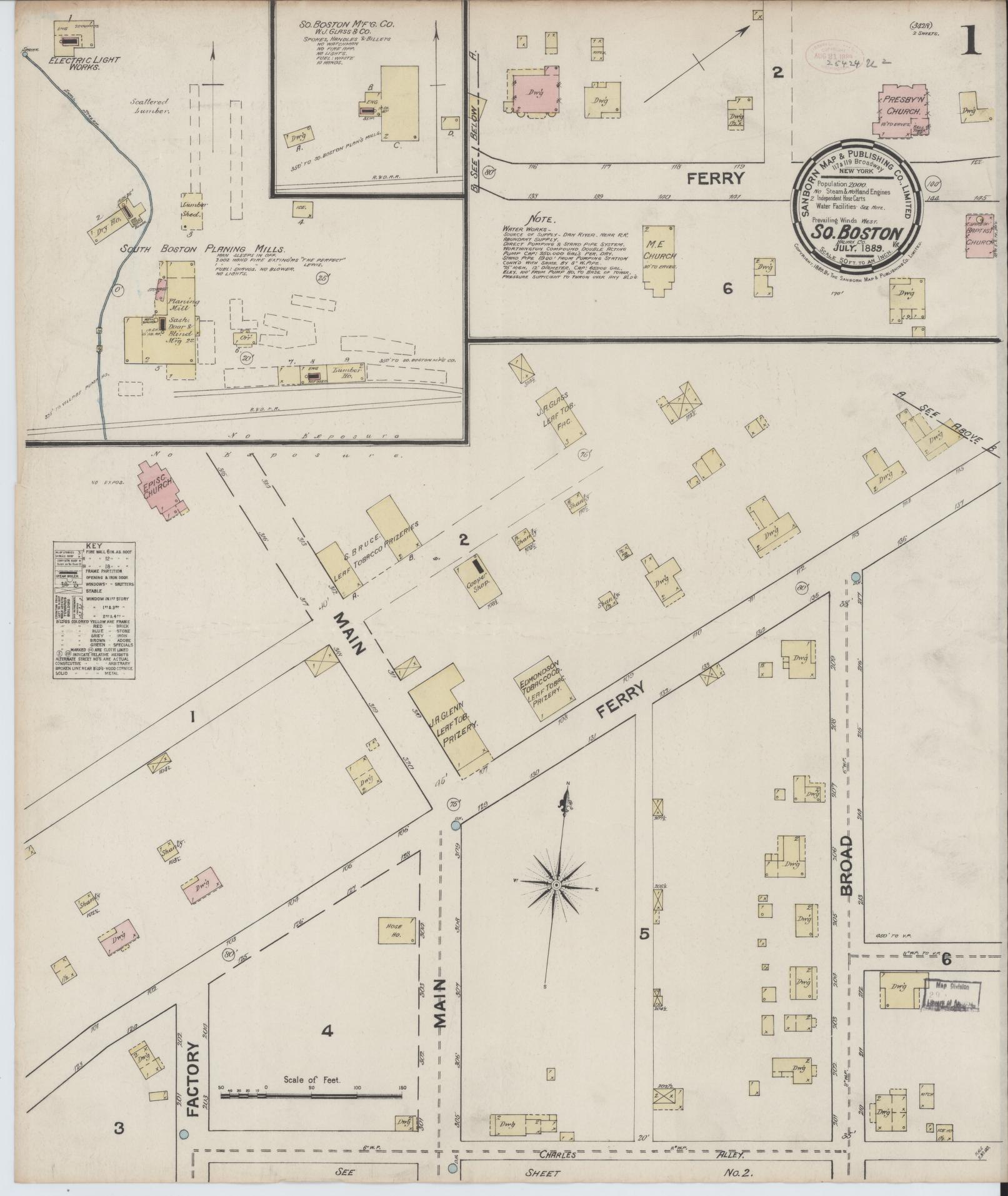 Sanborn Fire Insurance Map from South Boston, Halifax County, Virginia. (1889) – Historic Sanborn Fire Insurance Map Print