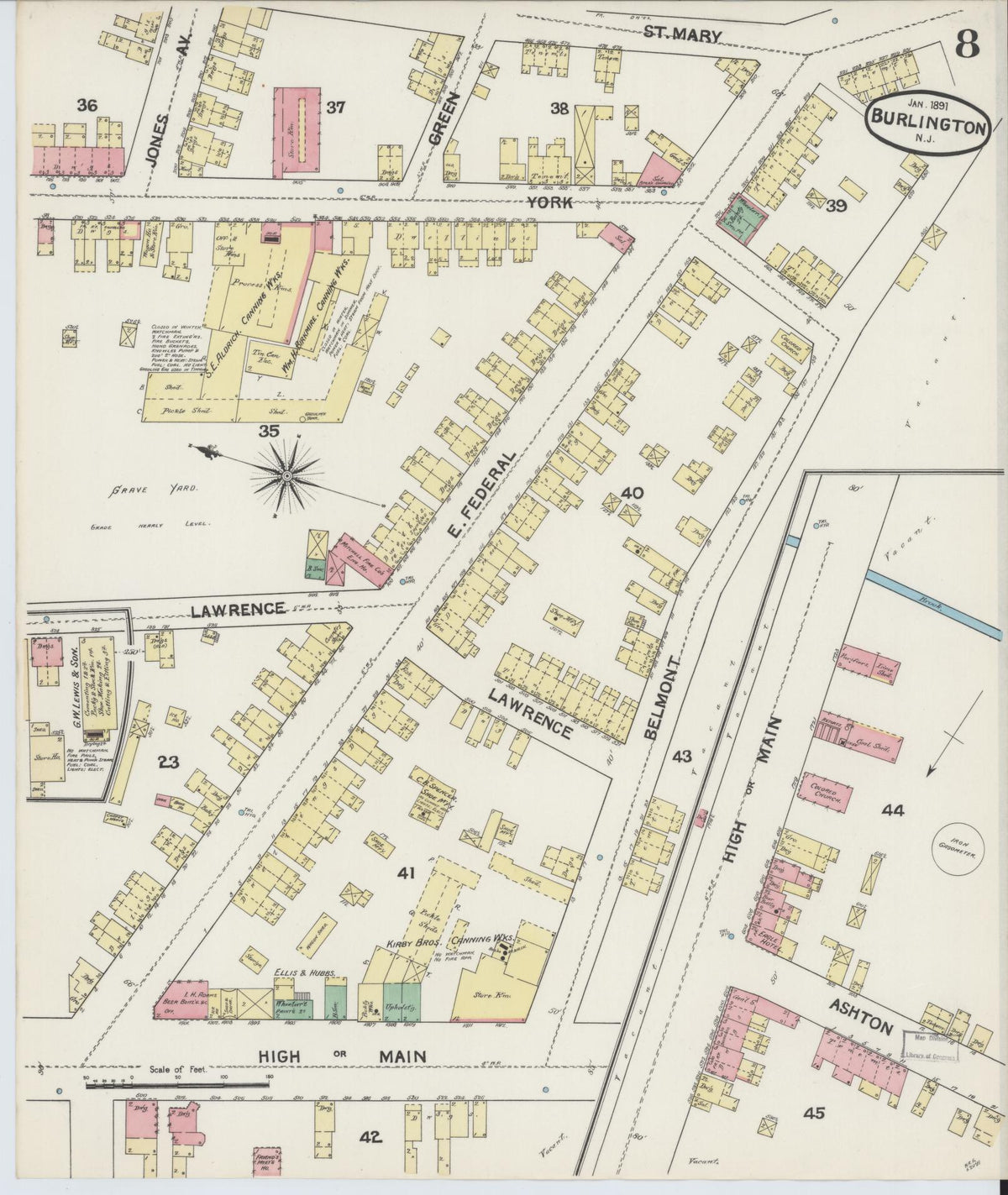 Sanborn Fire Insurance Map from Burlington, Burlington County, New Jersey (1891), Sheet #0008 - Complete Map Set gallery image, historic Sanborn map, vintage wall art, New Jersey New Jersey