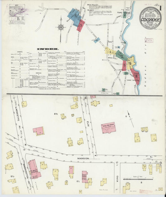Sanborn Fire Insurance Map from Coxsackie, Greene County, New York (1909), Sheet #0001 - Historic Sanborn Fire Insurance Map Print, vintage old map wall art, antique decor, genealogy gift, New York New York map