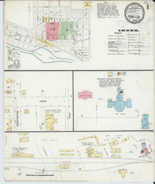 Sanborn Fire Insurance Map from Vermillion, Clay County, South Dakota (1898), Sheet #0001 - Historic Sanborn Fire Insurance Map Print, vintage old map wall art, antique decor, genealogy gift, South Dakota South Dakota map