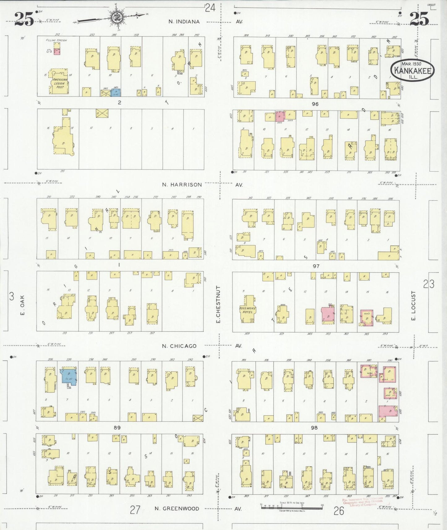 Sanborn Fire Insurance Map from Kankakee, Kankakee County, Illinois (1930), Sheet #0025 - Historic Sanborn Fire Insurance Map Print, vintage old map wall art, antique decor, genealogy gift, Illinois Illinois map